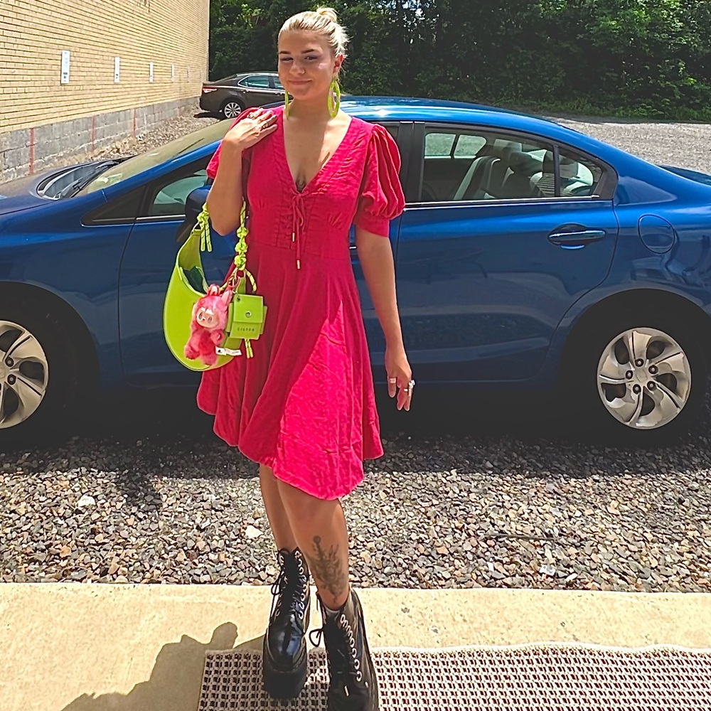 House of Harlow 1960 Mini Flare Linen Blend Lacing Dress size Medium